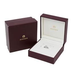 Pre Owned خاتم أيغنر شعار لؤلؤ كريستال لون فضي مقاس EU 54