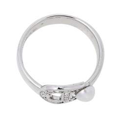 Pre Owned خاتم أيغنر شعار لؤلؤ كريستال لون فضي مقاس EU 54