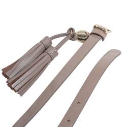 Pre Owned Aigner Dark Beige Patent Leather Tassel Slim Belt 85CM