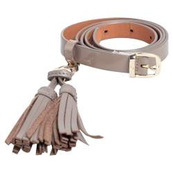 Pre Owned Aigner Dark Beige Patent Leather Tassel Slim Belt 85CM