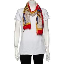 مملوكة مسبقًا Aigner Multicolor Belt Printed Cotton & Silk Scarf