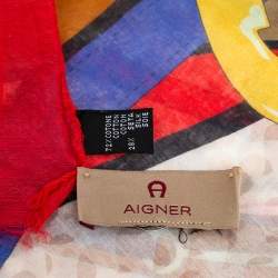 مملوكة مسبقًا Aigner Multicolor Belt Printed Cotton & Silk Scarf