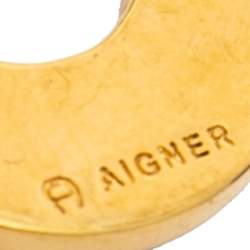 Pre Owned Aigner Gold Tone Crystal Studded Logo Necklace & Earrings Set