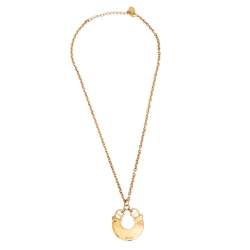 Pre Owned Aigner Gold Tone Crystal Studded Logo Necklace & Earrings Set