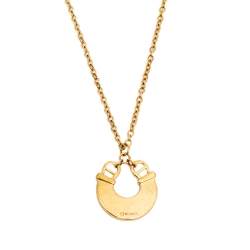 Pre Owned Aigner Gold Tone Crystal Studded Logo Necklace & Earrings Set