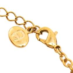 Pre Owned Aigner Gold Tone Crystal Studded Logo Necklace & Earrings Set