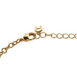 Pre Owned Aigner Logo Crystal Two Tone Metal Pendant Necklace