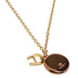 Pre Owned Aigner Logo Crystal Two Tone Metal Pendant Necklace