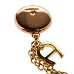 Pre Owned Aigner Logo Crystal Two Tone Metal Pendant Necklace