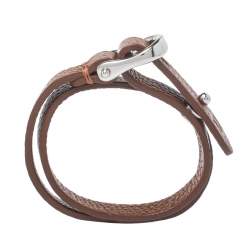 Pre Owned Aigner Brown Leather Double Tour Logo Bracelet