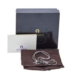 Pre Owned Aigner Silver Tone Crystal Logo Pendant Necklace