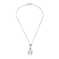 Pre Owned Aigner Silver Tone Crystal Logo Pendant Necklace