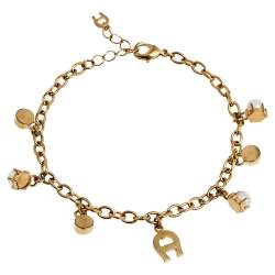 Aigner Gold Tone Faux Pearl Charms Bracelet
