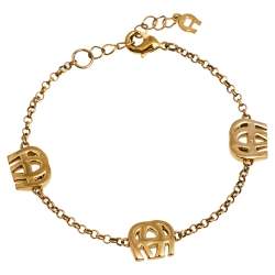 Pre Owned Aigner Crystal Gold Tone Station Bracelet