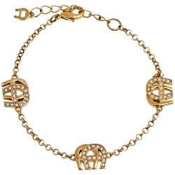 Pre Owned Aigner Crystal Gold Tone Station Bracelet