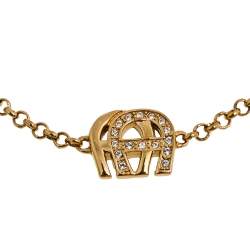 Pre Owned Aigner Crystal Gold Tone Station Bracelet