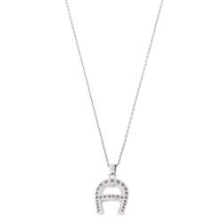 Pre Owned Aigner Silver Tone Crystal Logo Pendant Necklace