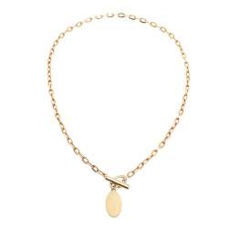 Pre Owned Aigner Gold Tone Logo Pendant Toggle Necklace