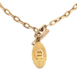 Pre Owned Aigner Gold Tone Logo Pendant Toggle Necklace