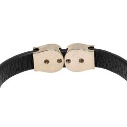 Pre Owned Aigner Black Leather Gold Tone Logo Bracelet