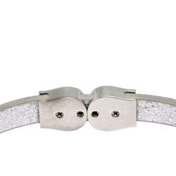 Pre Owned Aigner Silver Leather Silver Tone Logo Bracelet