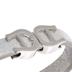 Pre Owned Aigner Silver Leather Silver Tone Logo Bracelet