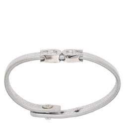 Pre Owned Aigner Silver Leather Silver Tone Logo Bracelet