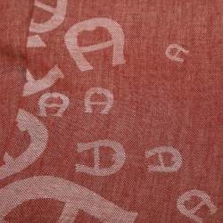 Pre Owned Aigner Red Logo Cotton Jacquard Scarf