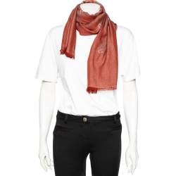 Pre Owned Aigner Red Logo Cotton Jacquard Scarf