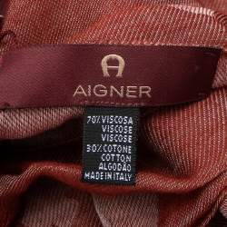 Pre Owned Aigner Red Logo Cotton Jacquard Scarf