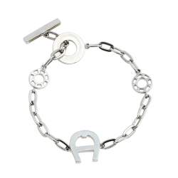 Pre Owned Aigner Silver Tone Crystal Logo Toggle Bracelet