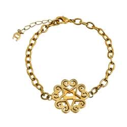 Pre Owned Aigner Gold Tone Crystal Logo Bracelet 