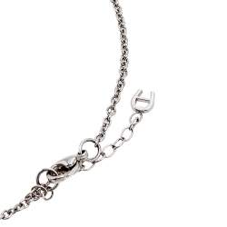 Aigner Silver Tone Crystal Logo Drop Pendant Necklace