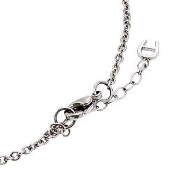 Aigner Silver Tone Crystal Logo Drop Pendant Necklace