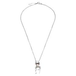 Aigner Silver Tone Crystal Logo Drop Pendant Necklace
