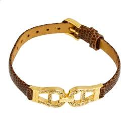 مملوكة مسبقًا سوار آيغنر جلد بنقشة سحلية بني مزين بشعار كريستال 