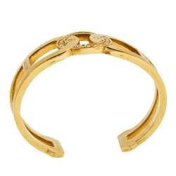 Aigner Crystal Studded Logo Gold Tone Open Cuff Bracelet