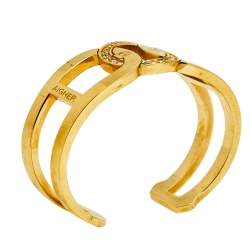 Aigner Crystal Studded Logo Gold Tone Open Cuff Bracelet