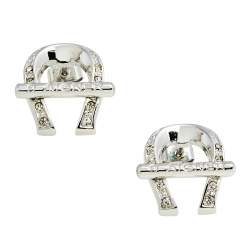 Pre Owned Aigner Silver Tone Crystal Logo Stud Earrings