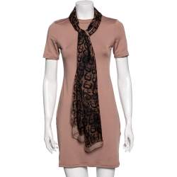 Pre Owned Aigner Brown Logo Print Silk Scarf