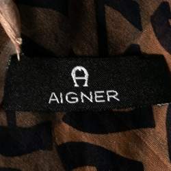 Pre Owned Aigner Brown Logo Print Silk Scarf