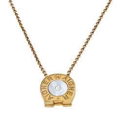 Pre Owned Aigner Mother of Pearl Crystal Gold Tone Metal Necklace