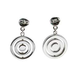Aigner Silver Tone Crystal Logo Drop Earrings