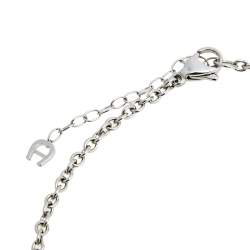 Aigner Silver Tone Crystal Logo Pendant Station Necklace