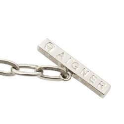 Pre Owned Aigner Silver Tone Crystal Logo Toggle Bracelet