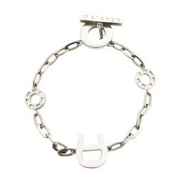 Pre Owned Aigner Silver Tone Crystal Logo Toggle Bracelet