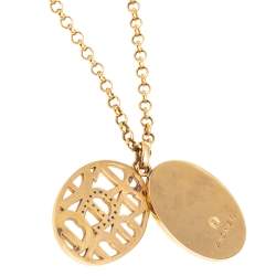 Pre Owned Aigner Crystal Logo Double Pendant Gold Tone Pendant Necklace