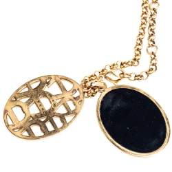 Pre Owned Aigner Crystal Logo Double Pendant Gold Tone Pendant Necklace
