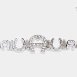 Pre Owned Aigner Silver Tone Crystal Logo & Horseshoe Bracelet