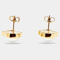 Pre Owned Aigner Crystal Faux Pearl Gold Tone Earrings & Pendant Chain Set